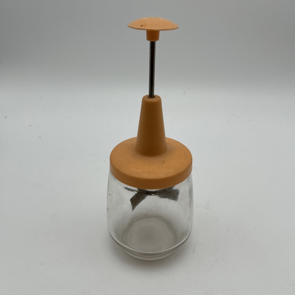Vintage Androck Glass Hand Food Chopper With Orange Lid -USA